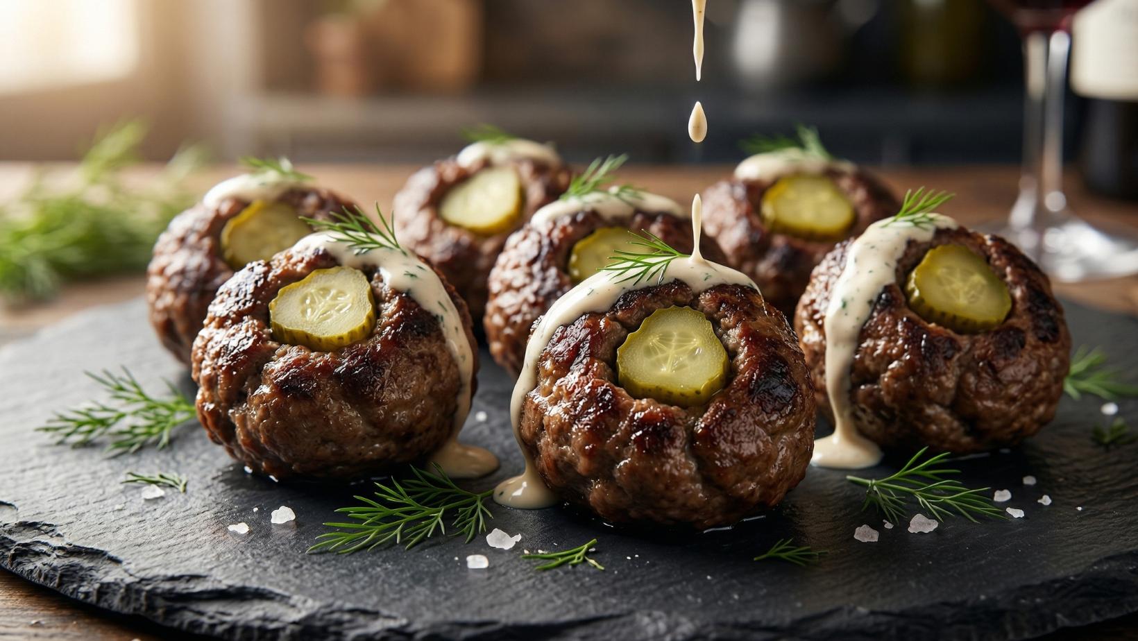 Dill Pickle Stuffed Meatballs