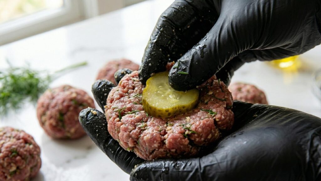 Dill Pickle Stuffed Meatballs