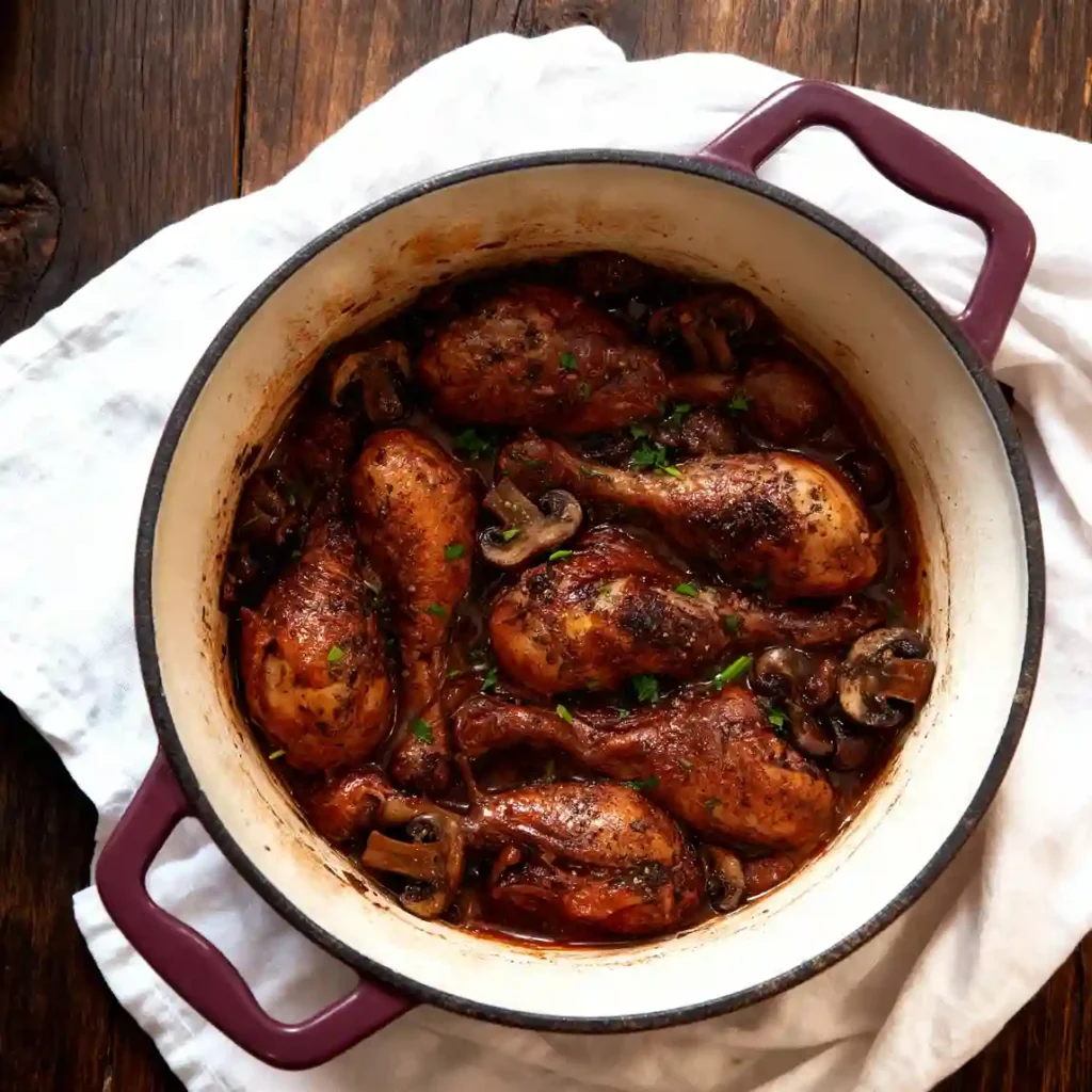 Red Wine Braised Chicken with Mushrooms