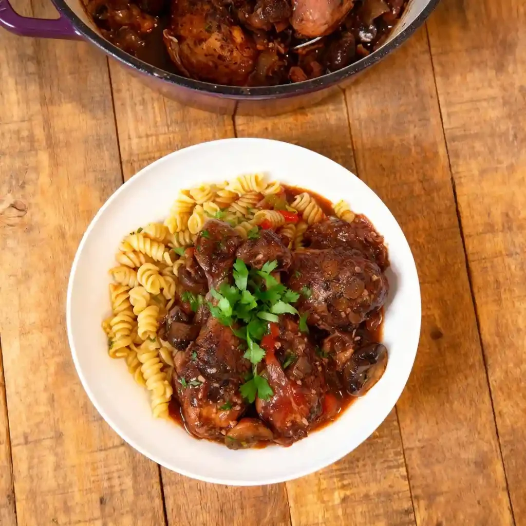 Red Wine Braised Chicken with Mushrooms