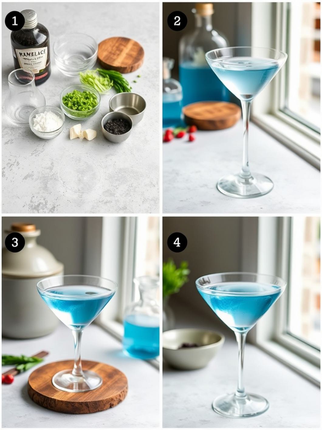 Step-by-Step preparation for Blue Glacier Martini