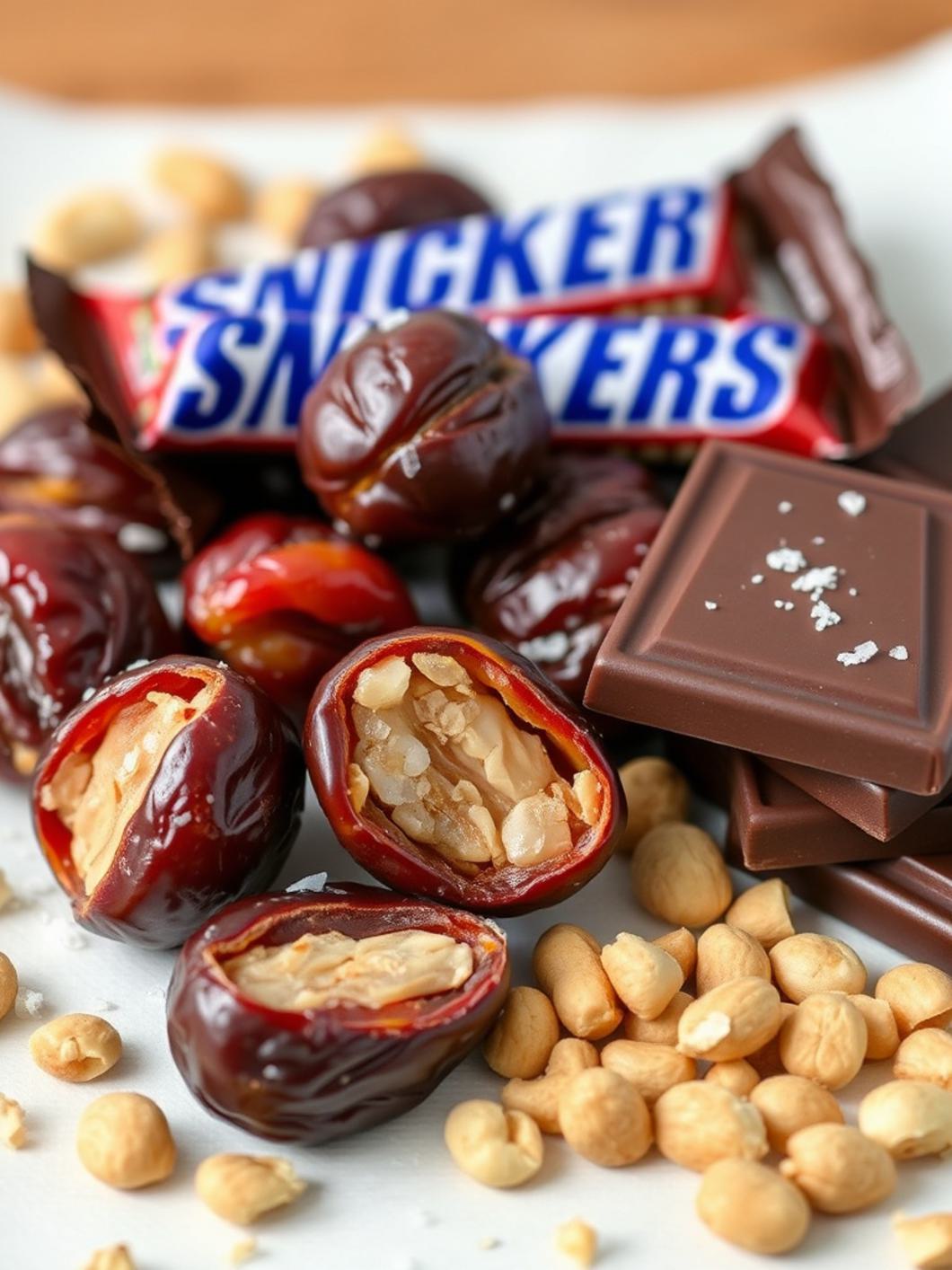 Ingredients for Chocolate Covered Snickers Stuffed Dates