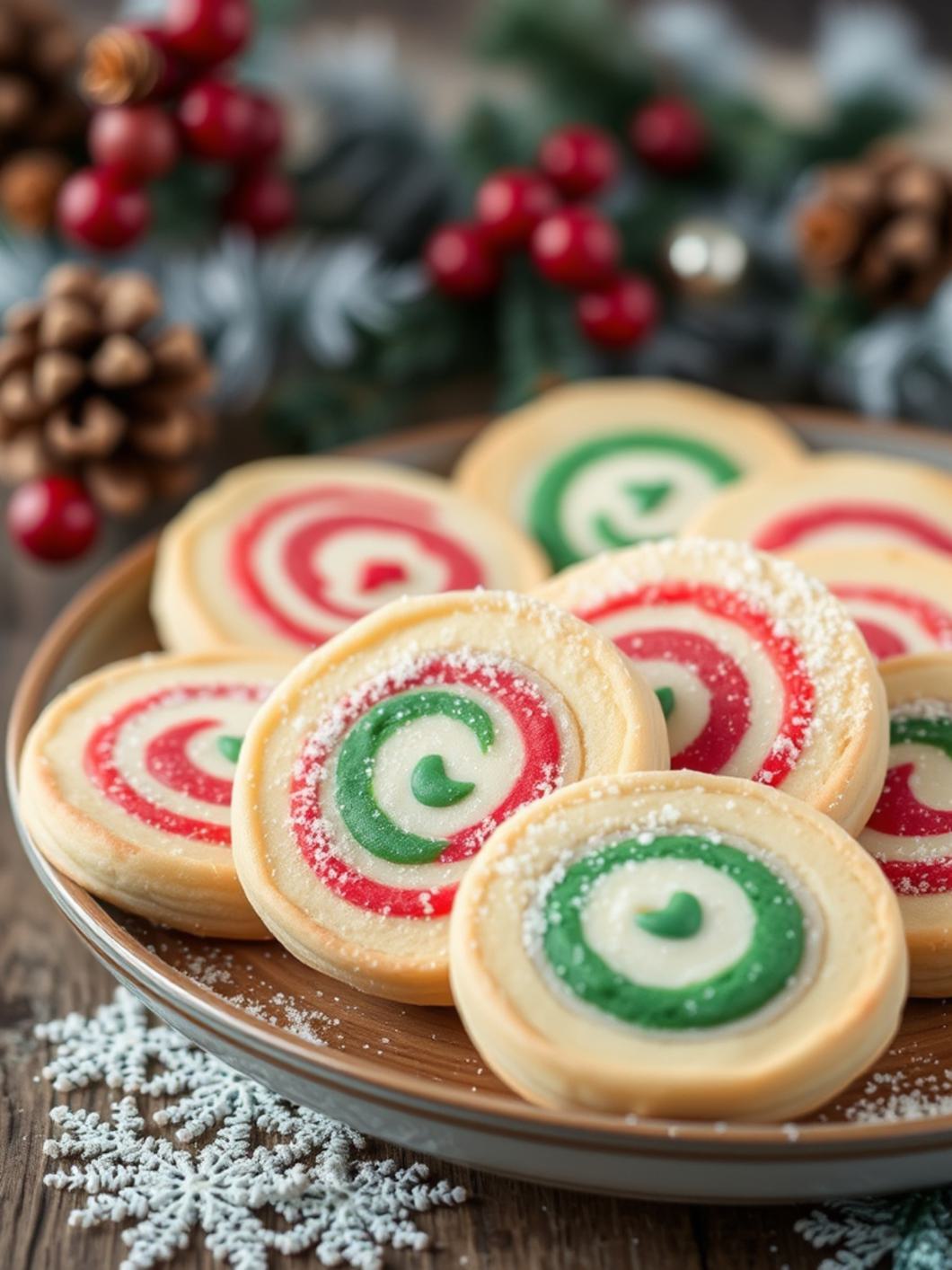 Serving suggestion for Christmas Pinwheel Cookies