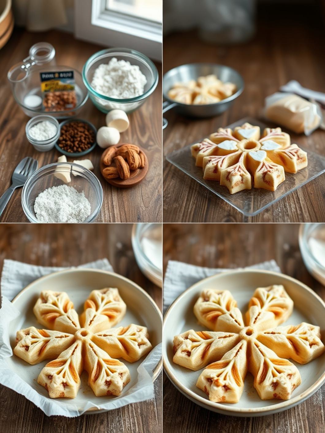 Step-by-Step preparation for Cinnamon Roll Snowflake