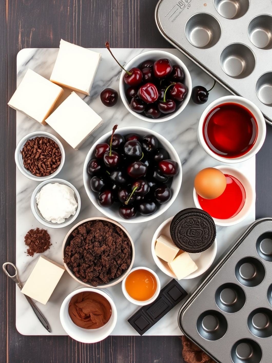 Ingredients for Black Forest Mini Cheesecakes 