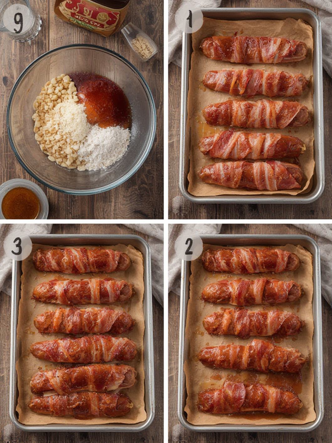 Step-by-Step preparation for Brown Sugar Bacon Wrapped Smokies