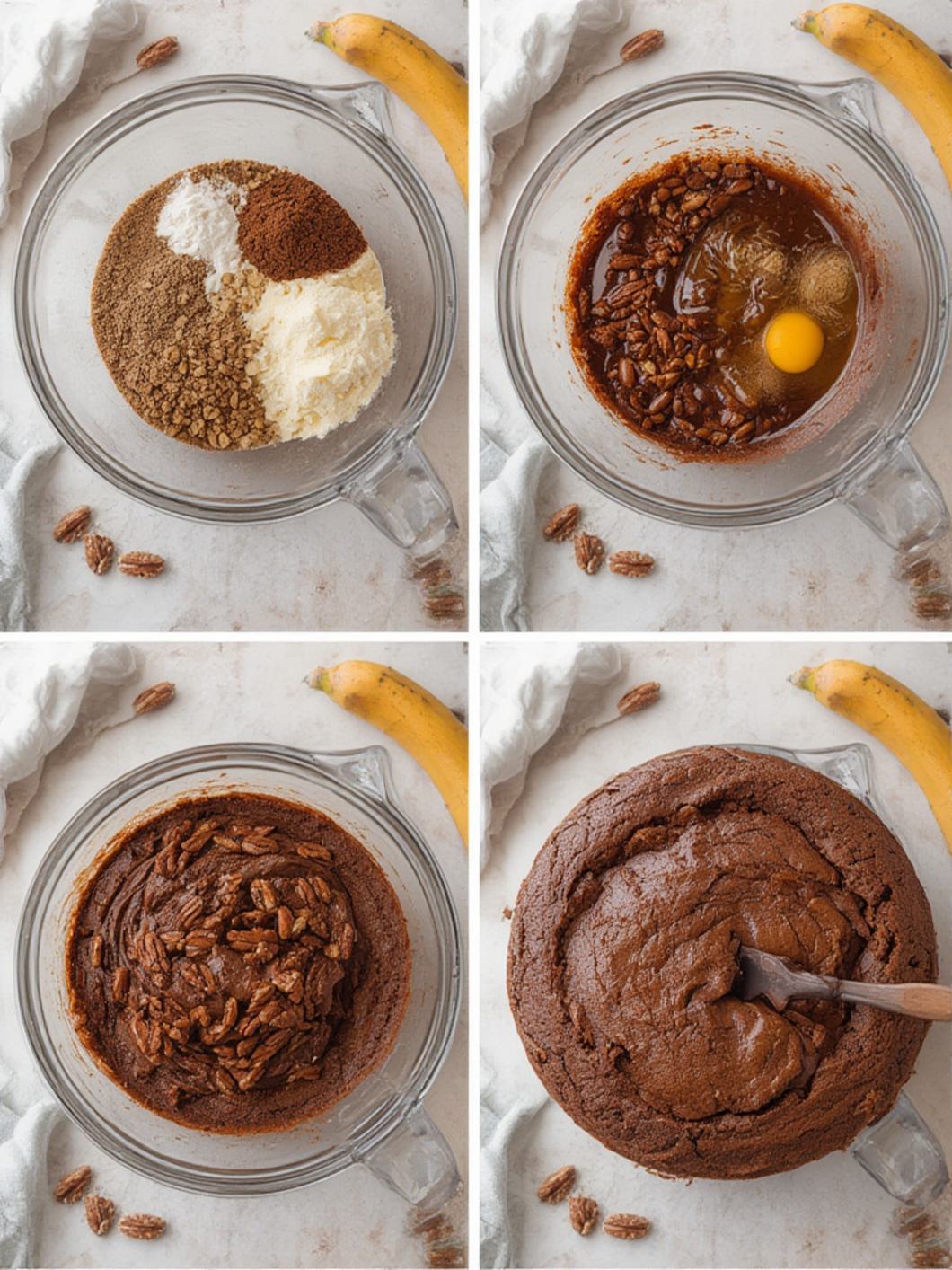 Step-by-Step preparation for Chocolate Pecan Banana Coffee Cake