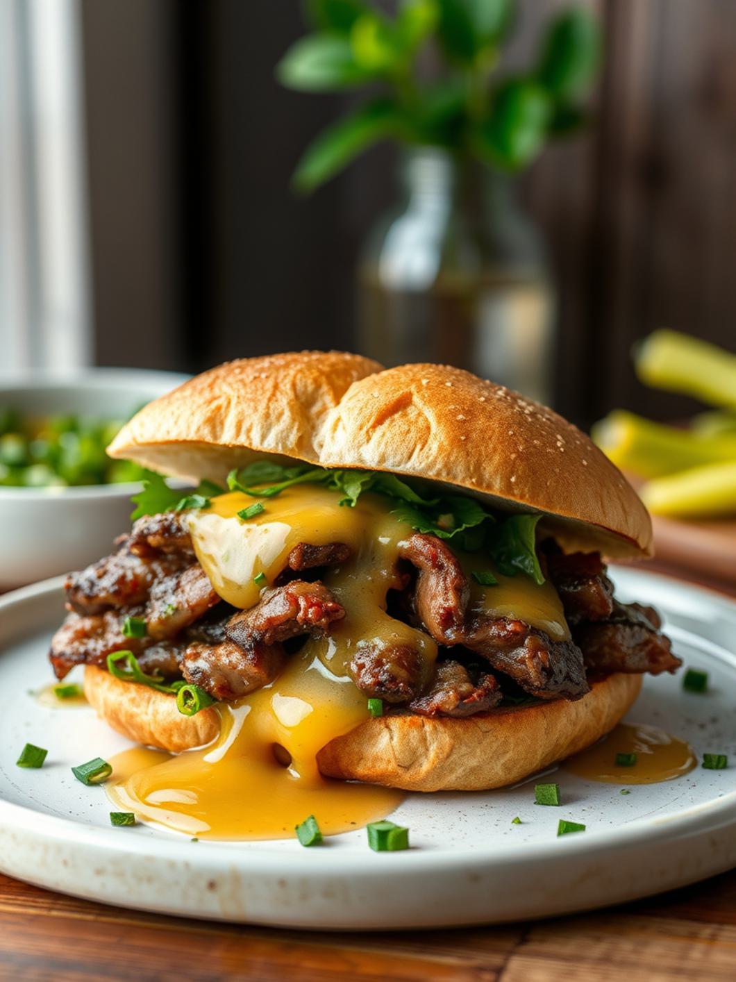 Serving suggestion for Gooey Garlic Butter Steak Sandwich