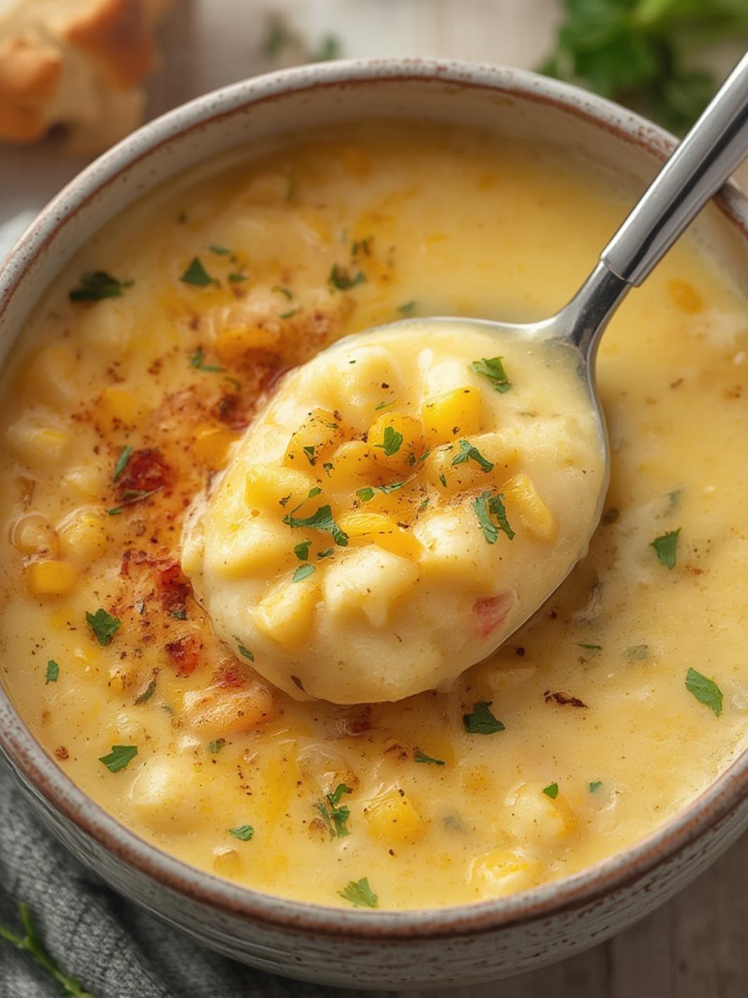 Serving suggestion for Instant Pot Potato Corn Chowder