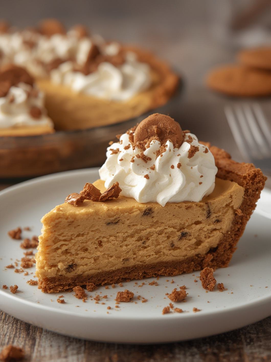Serving suggestion for No Bake Cookie Butter Pie