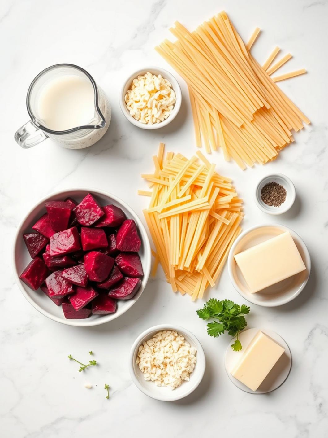 Ingredients for Pink Beet Alfredo Pasta