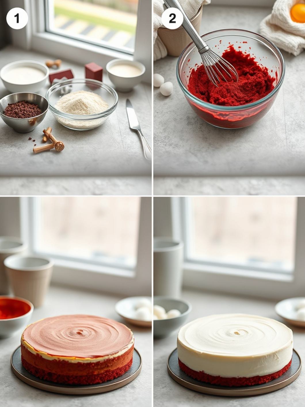 Step-by-Step preparation for Red Velvet Cheesecake