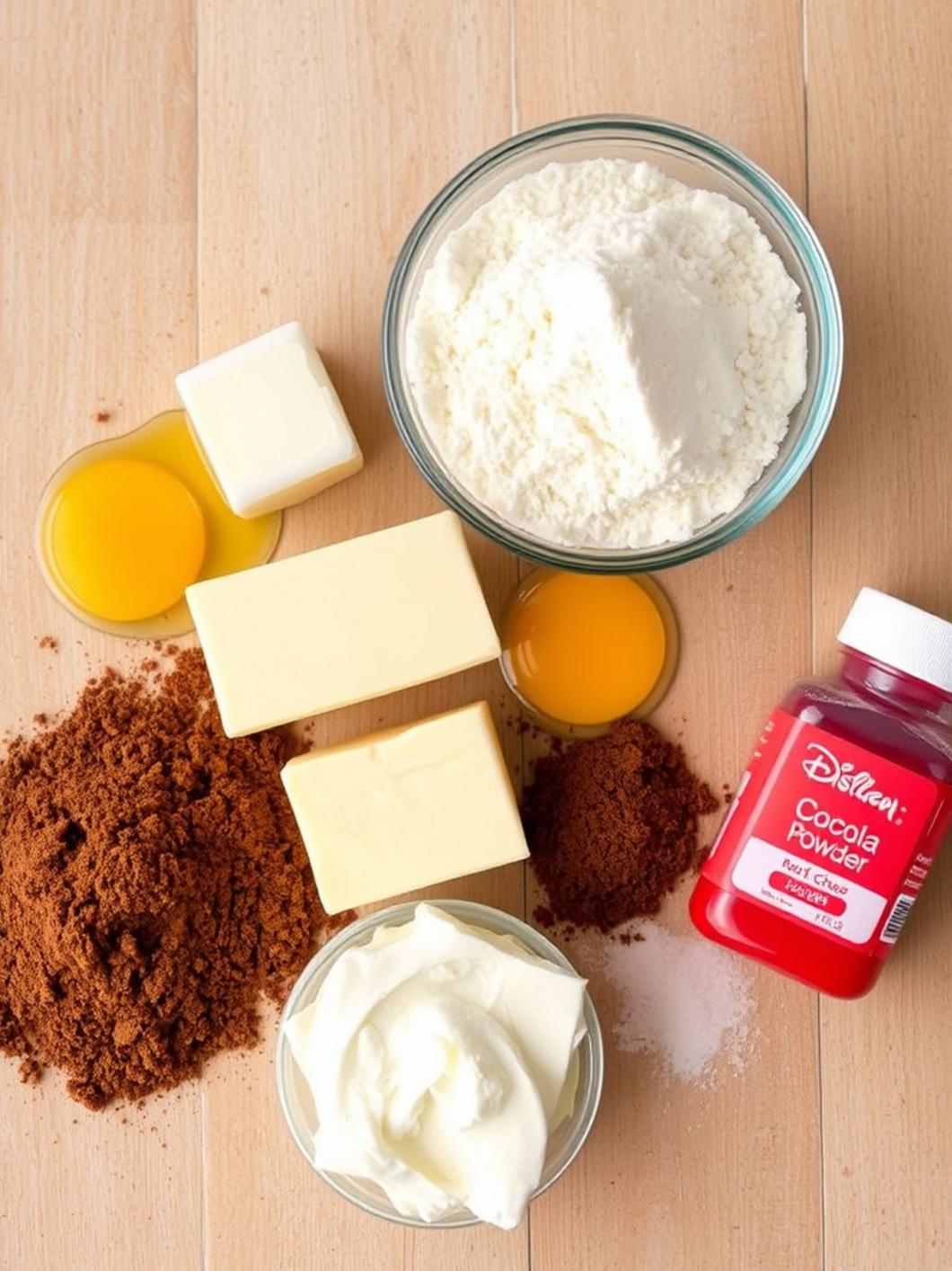 Ingredients for Red Velvet Cupcakes with Cream Cheese Frosting