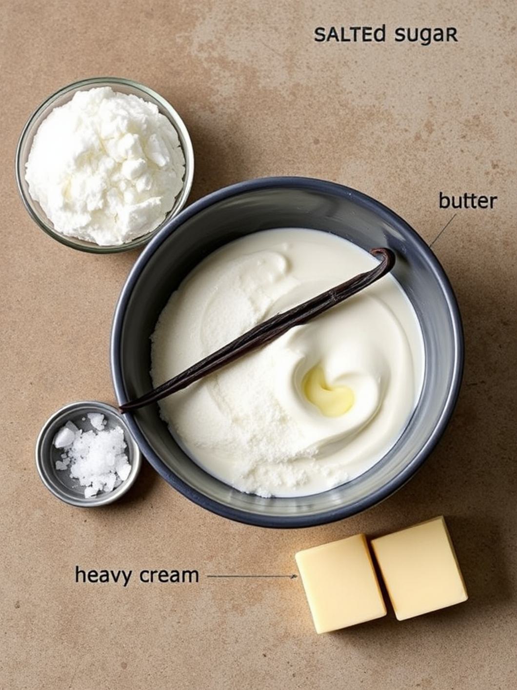 Ingredients for Salted Caramel Sauce