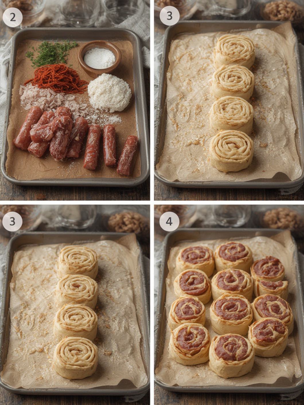 Step-by-Step preparation for Sausage Pinwheels