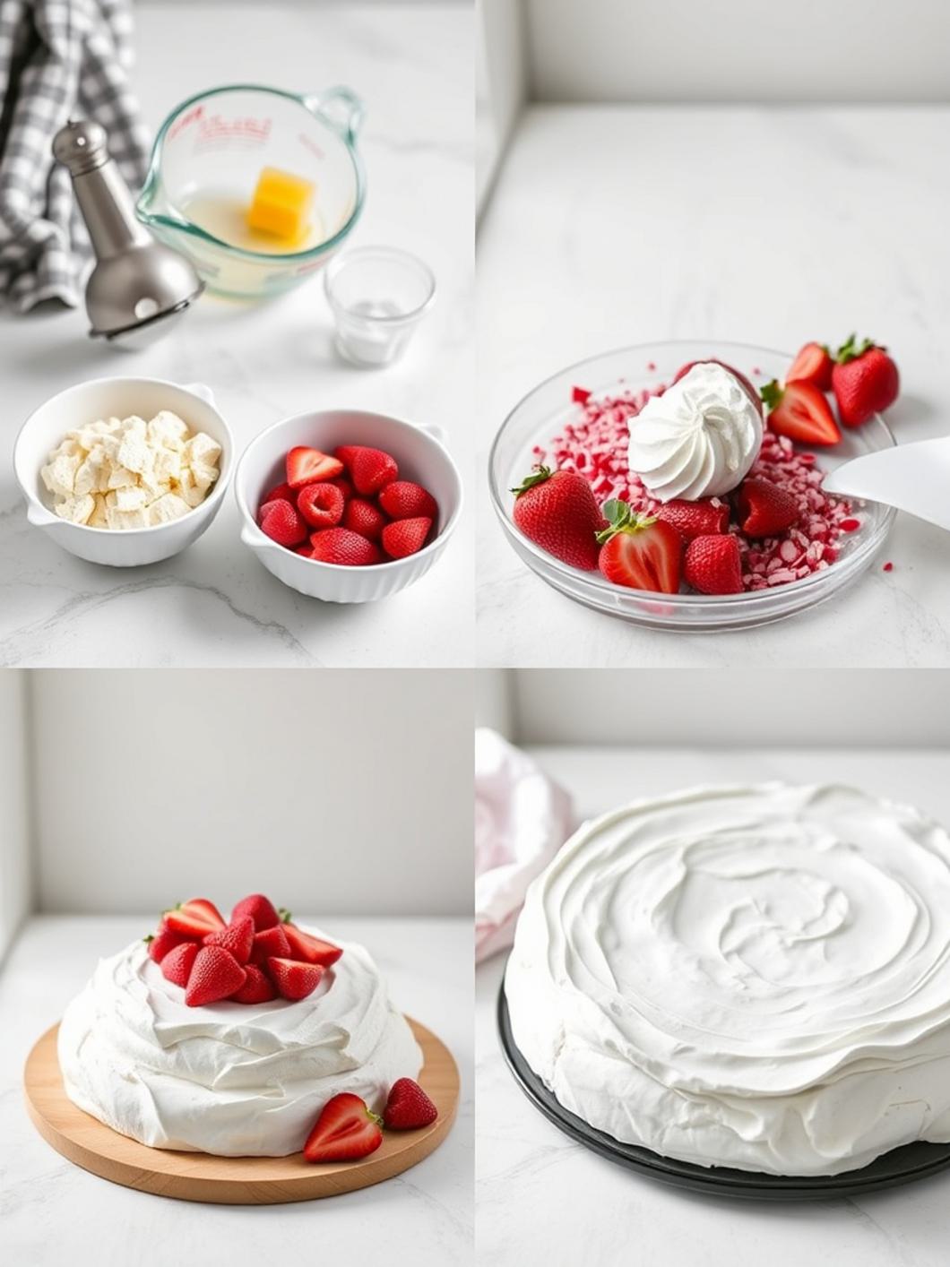 Step-by-Step preparation for Strawberry Rose Pavlova