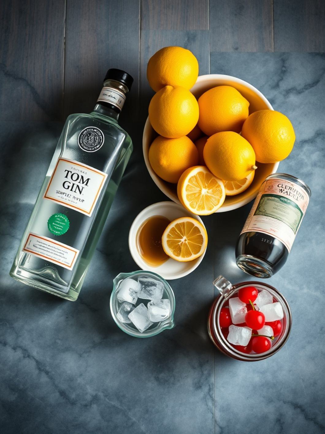 Ingredients for Tom Collins Cocktail