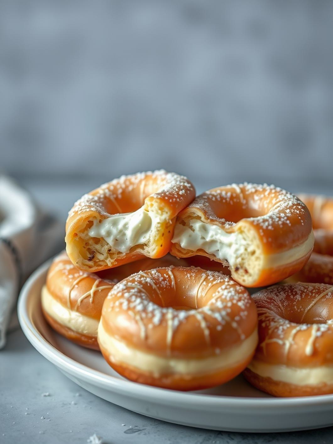 Serving suggestion for Vanilla Cream-Filled Doughnuts