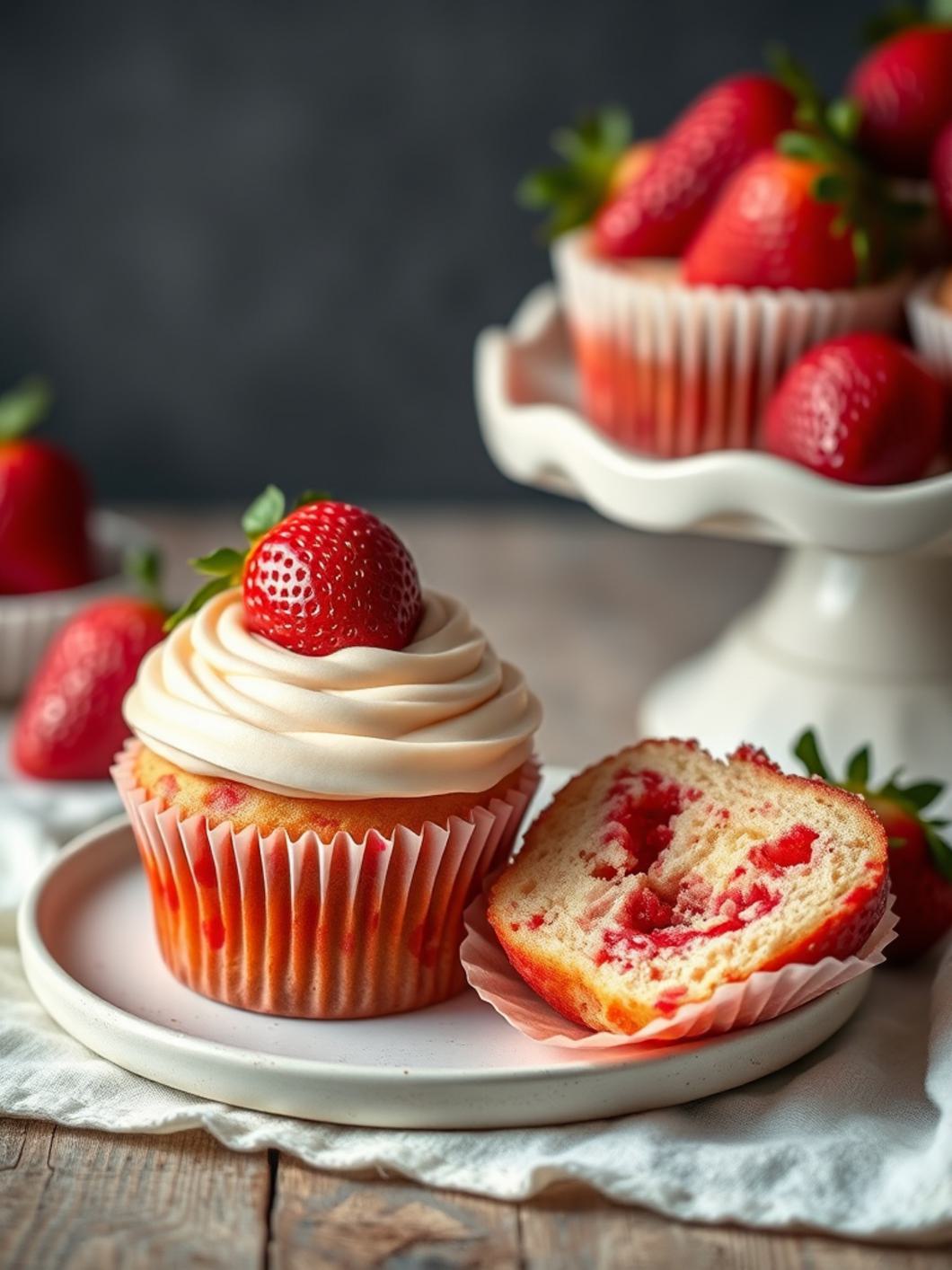 Serving suggestion for strawberry cupcakes