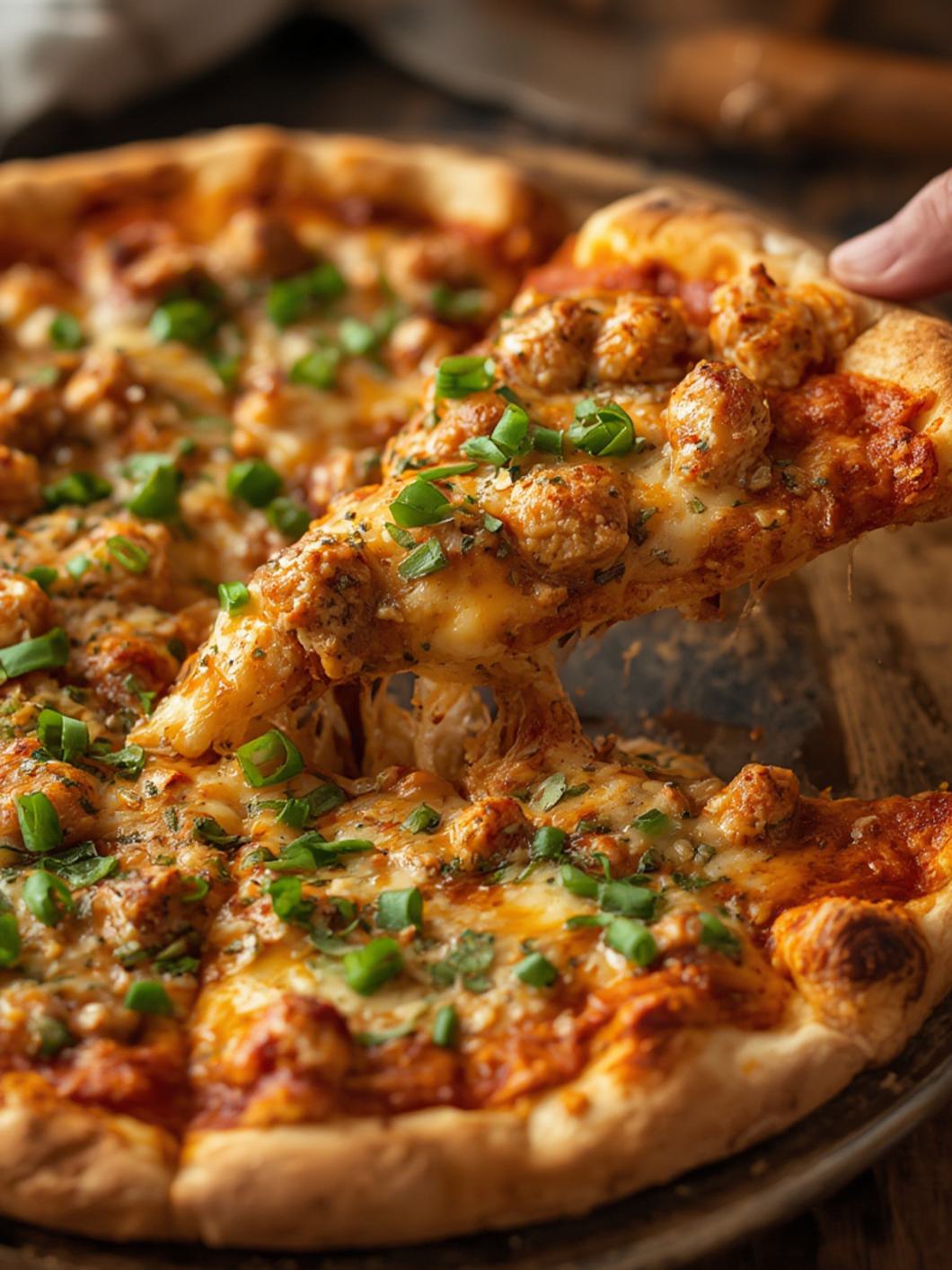 Serving suggestion for Buffalo Chicken Pizza