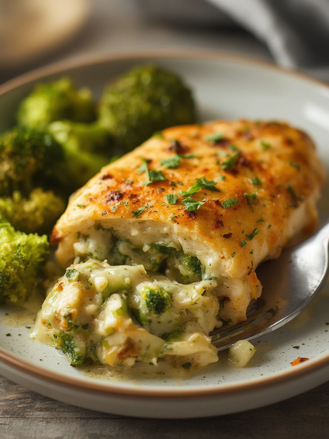 Serving suggestion for Cheesy Broccoli Stuffed Chicken