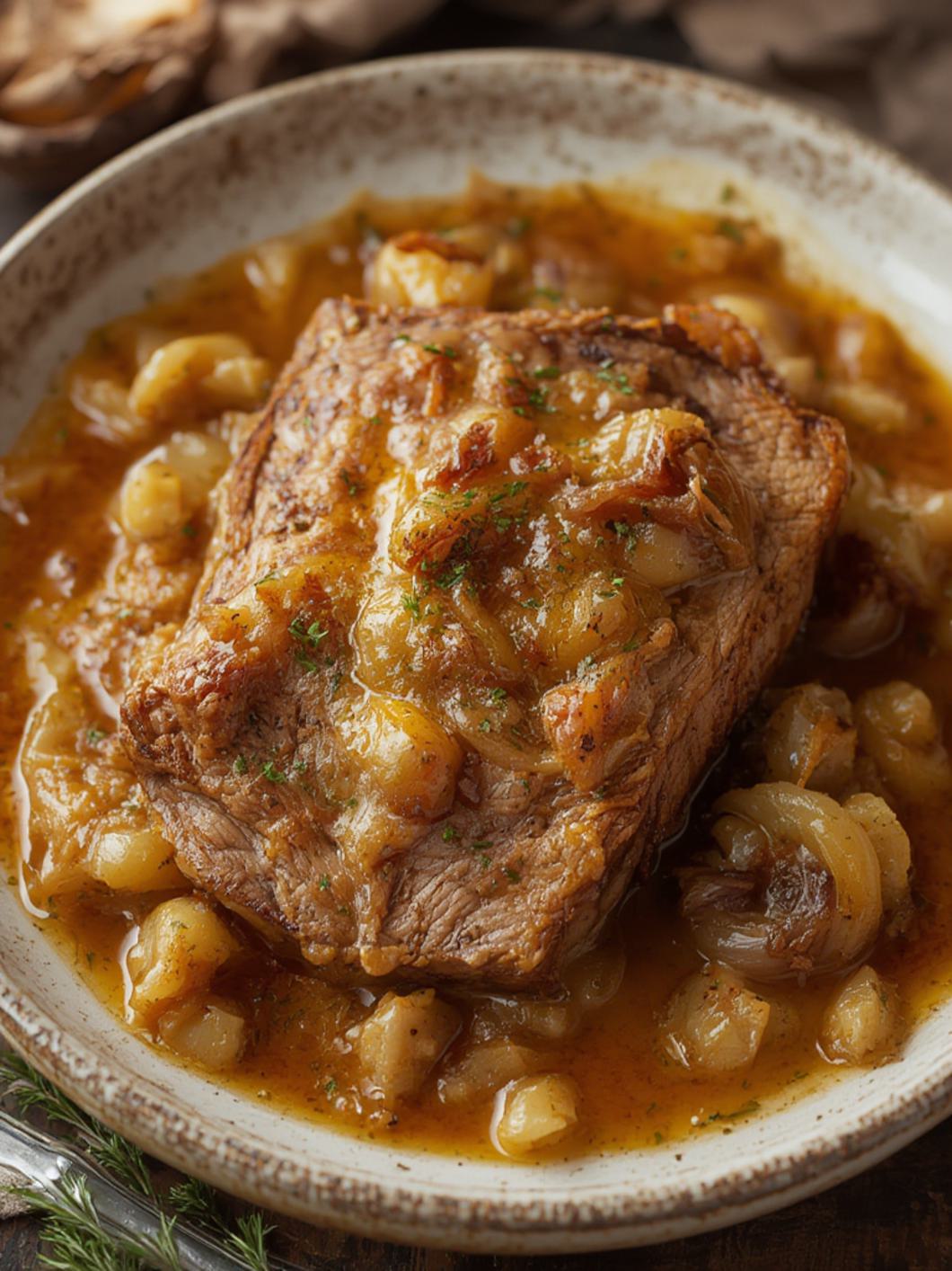 Serving suggestion for Cheesy French Onion Pot Roast