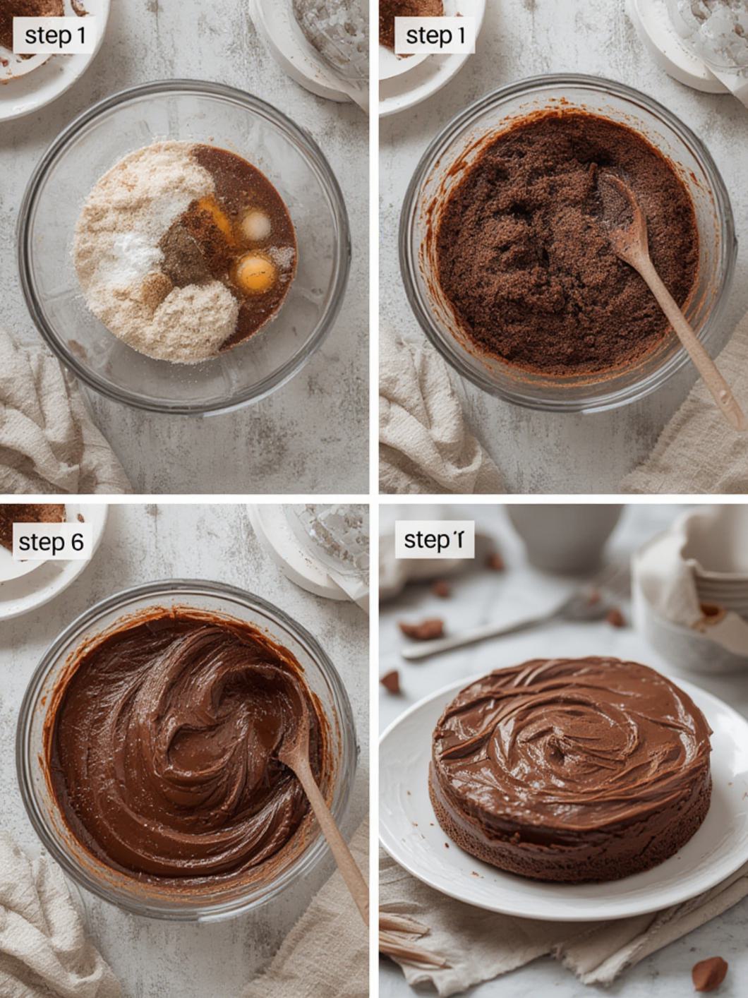 Step-by-Step preparation for Chocolate Fudge Cake