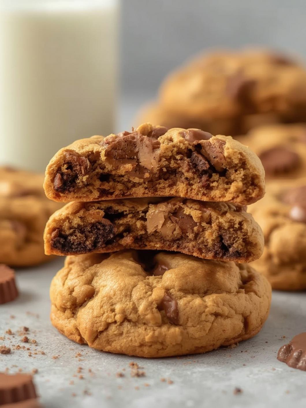 Serving suggestion for Peanut Butter Cup Surprise Monster Cookies