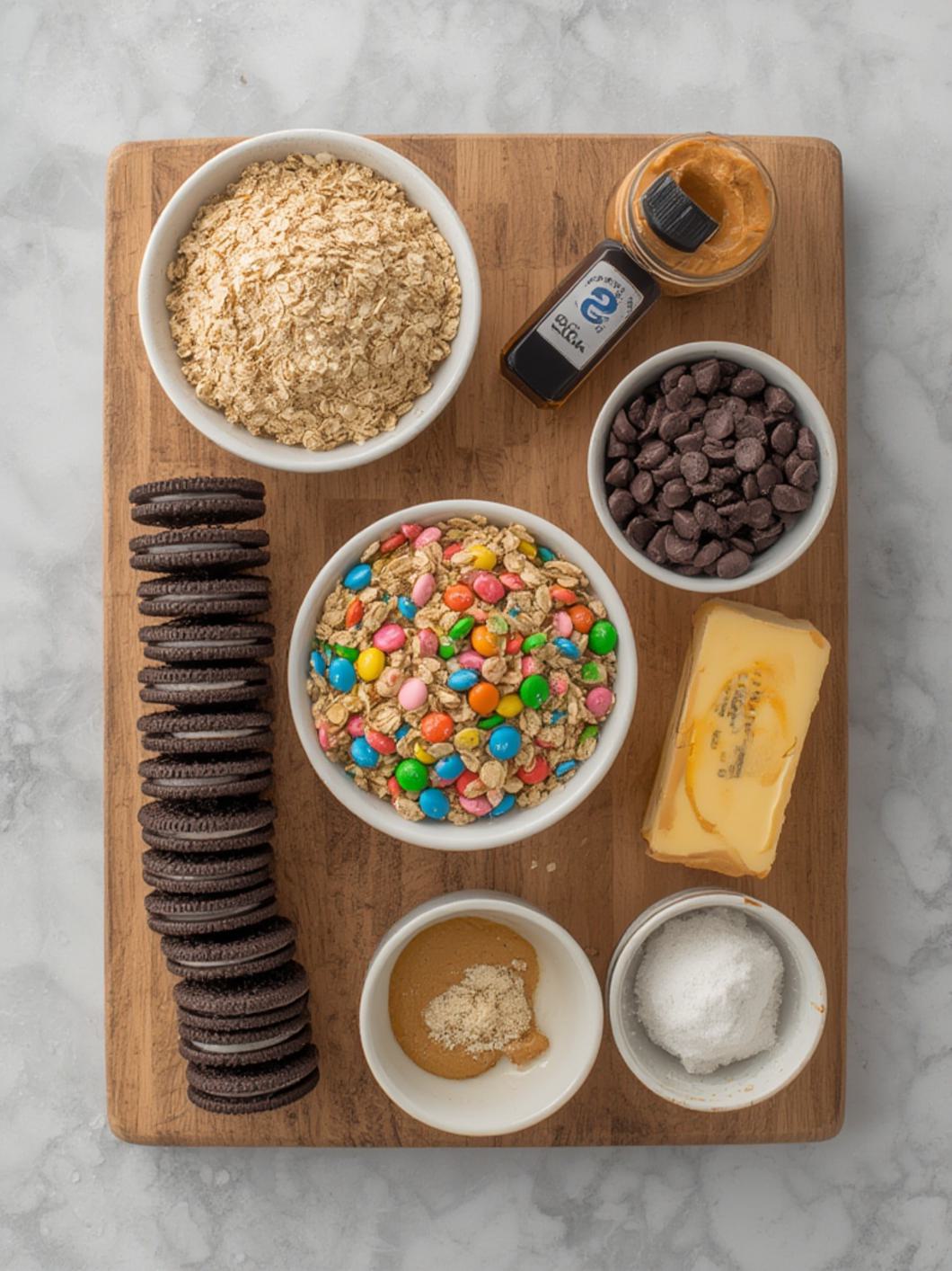 Ingredients for oreo stuffed monster cookies