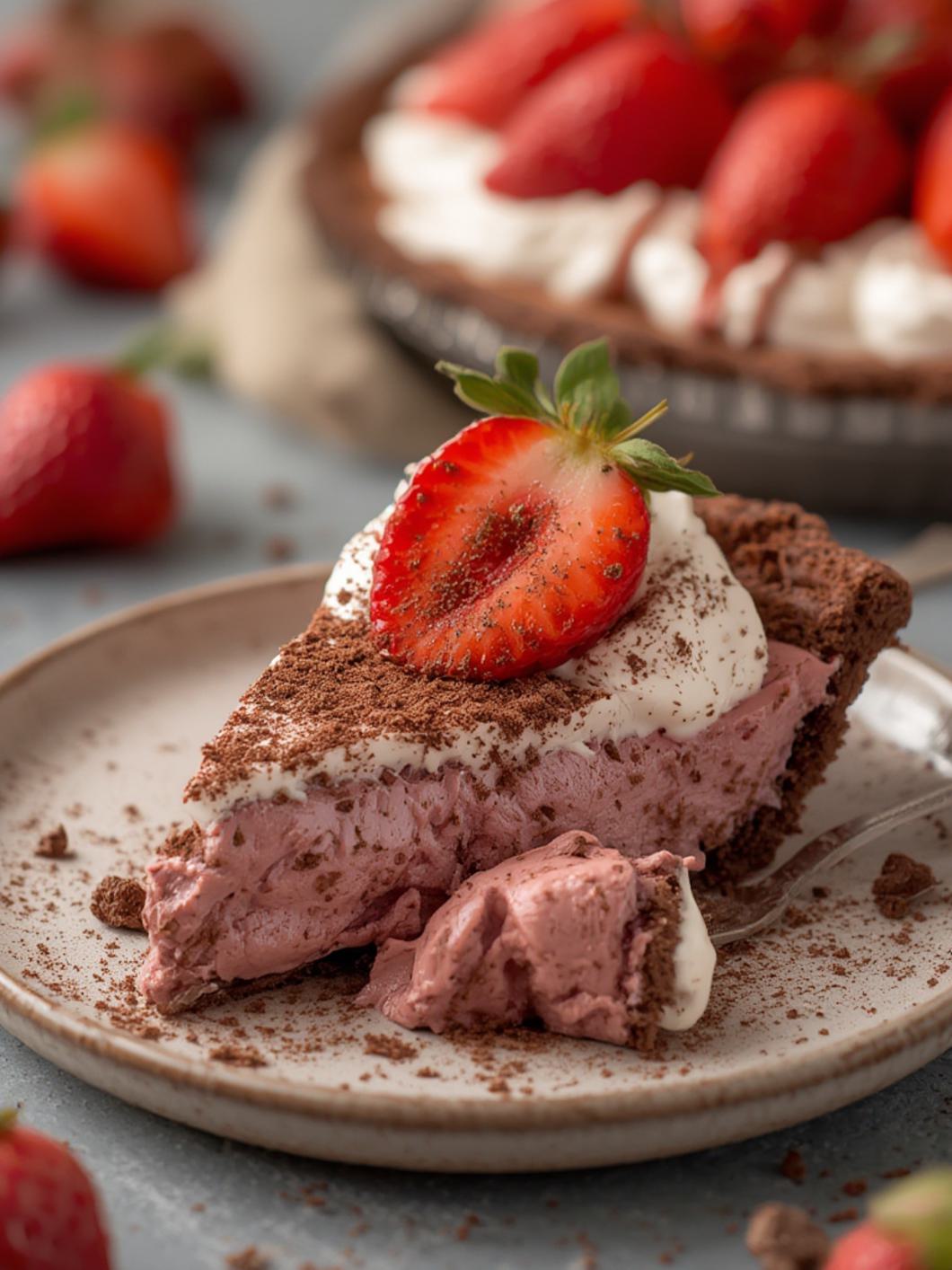 Serving suggestion for Chocolate Strawberry Cream Pie