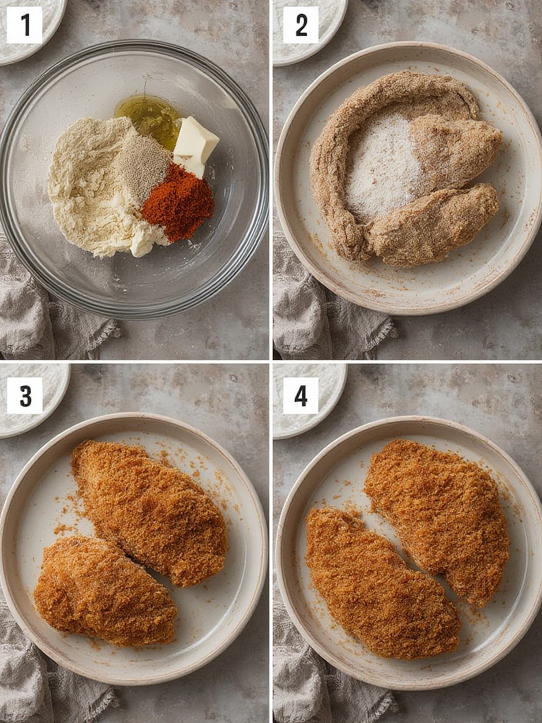 Step-by-Step preparation for Crispy Fried Chicken Breast