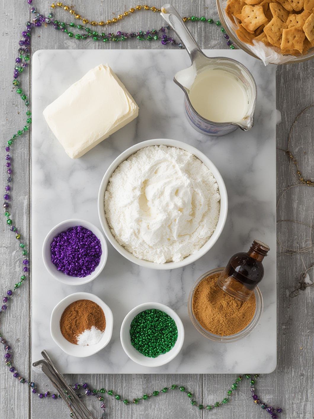 Ingredients for King Cake Cheesecake Dip