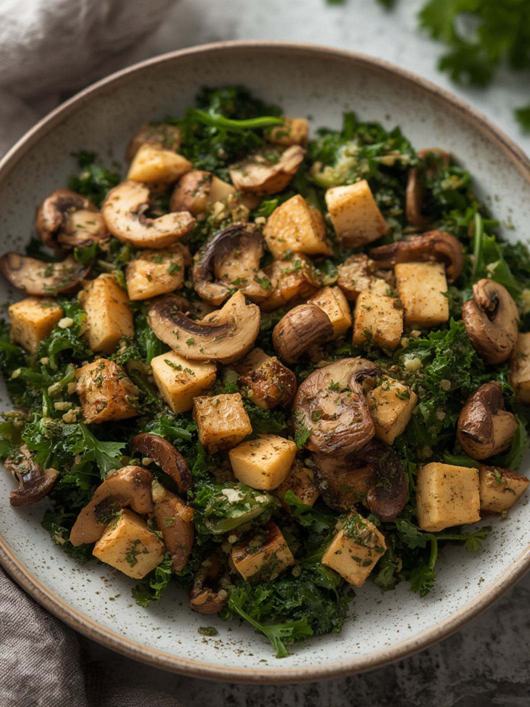 Mushrooms & Tofu Kale Salad
