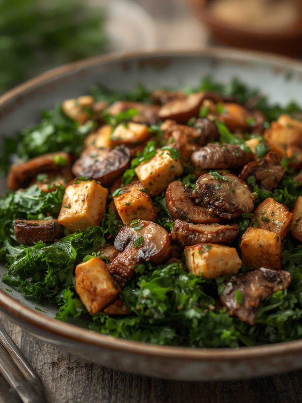 Mushrooms & Tofu Kale Salad