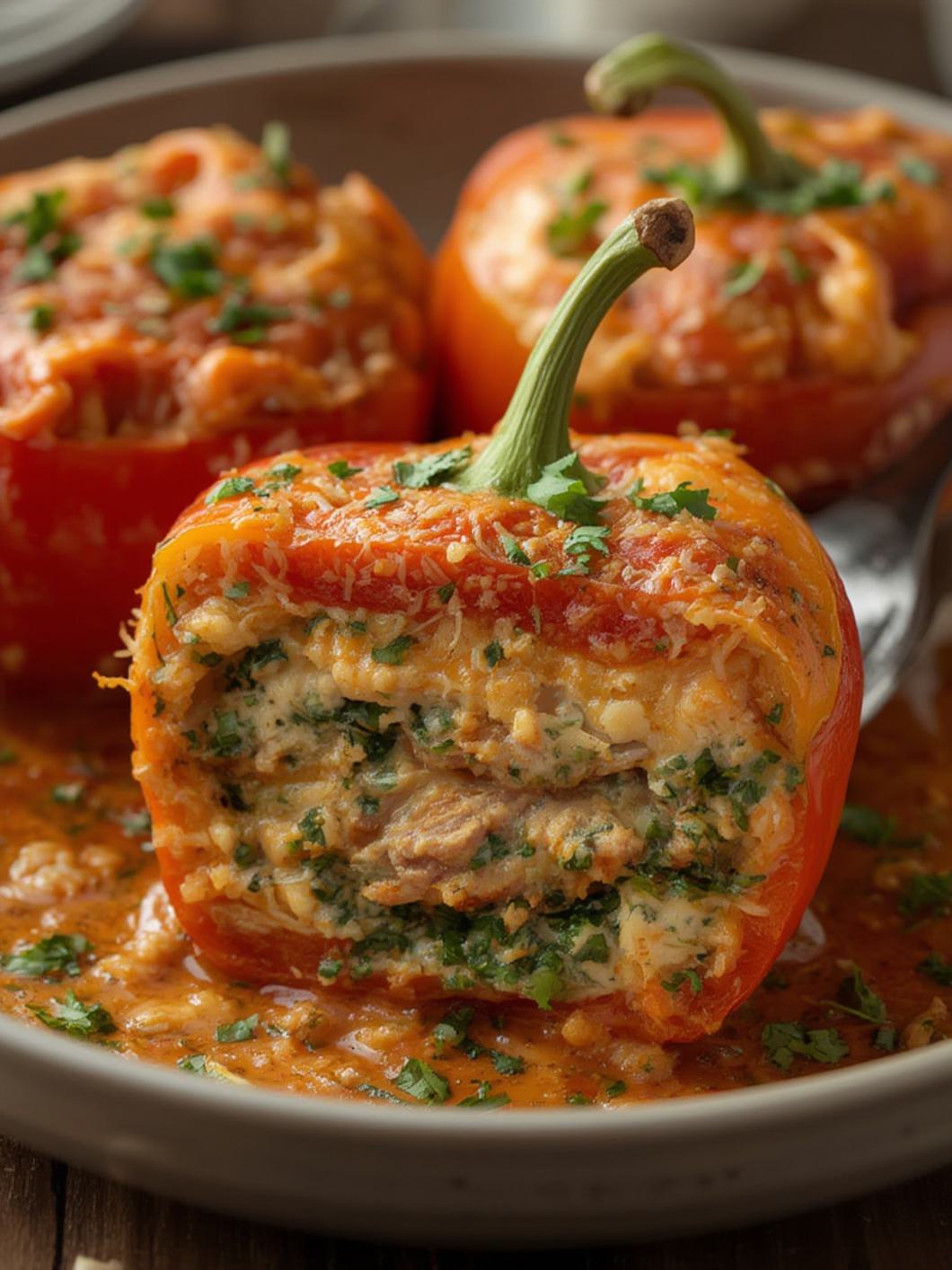 Serving suggestion for Tuna Melt Stuffed Peppers