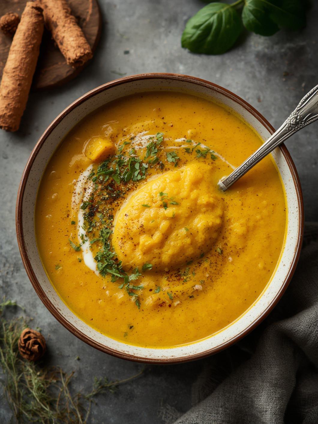 Serving suggestion for Turmeric Lentil Soup