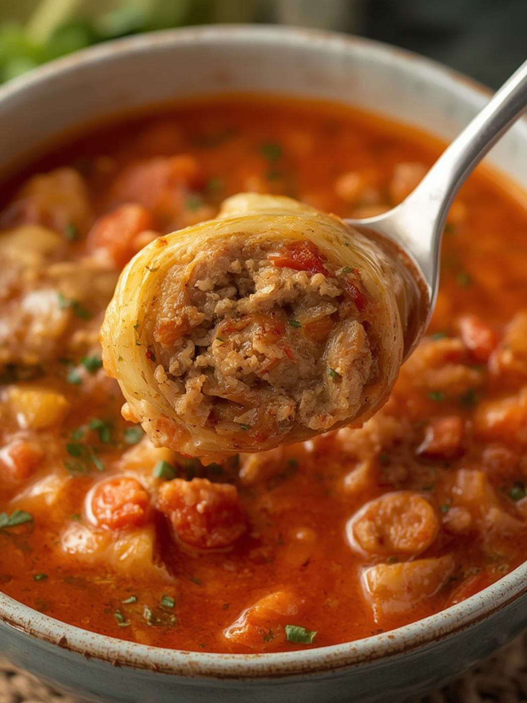 Serving suggestion for Unstuffed Cabbage Roll Soup