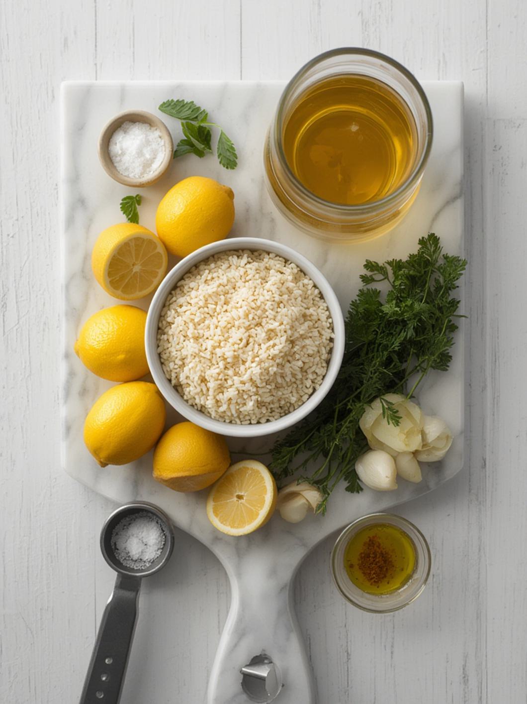 Ingredients for lemon greek rice pilaf