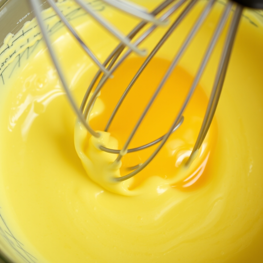 Whisking eggs into chocolate chip cookie dough