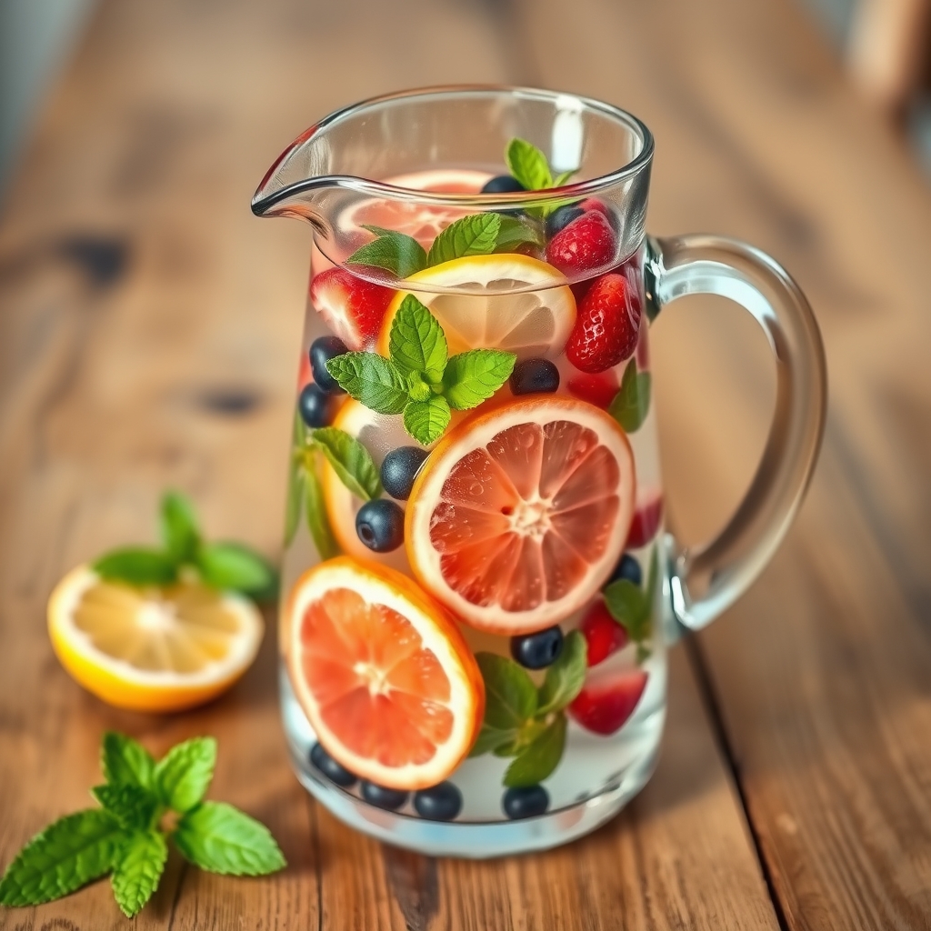 Hero image of infused water pitcher with fruit slices, best infused water recipes